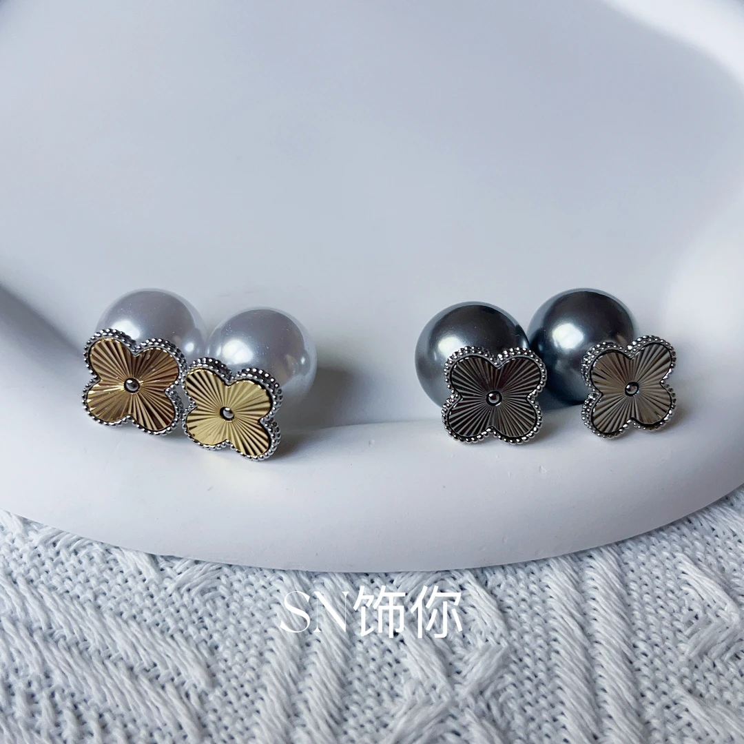 铜合金仿珍珠耳饰 SN066/香风花朵耳钉高级感时尚通勤轻奢百搭