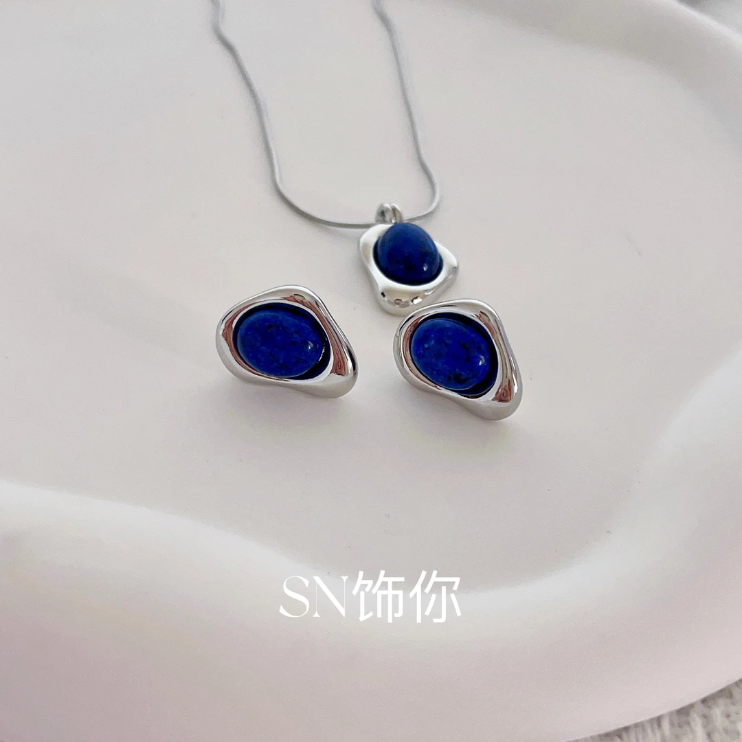 铜合金项链 SN040/简约不规则法式项链蓝色小众设计时尚