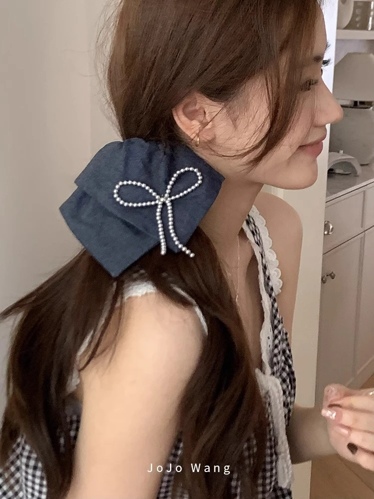 高级的牛仔发圈~方形肠圈头饰高弹扎头发发饰后脑勺盘发头绳韩国