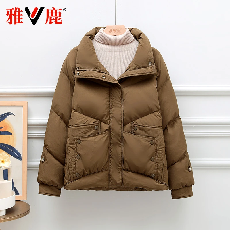 雅鹿2025新款羽绒服女时尚百搭大码显瘦休闲女士轻薄保暖秋冬羽绒