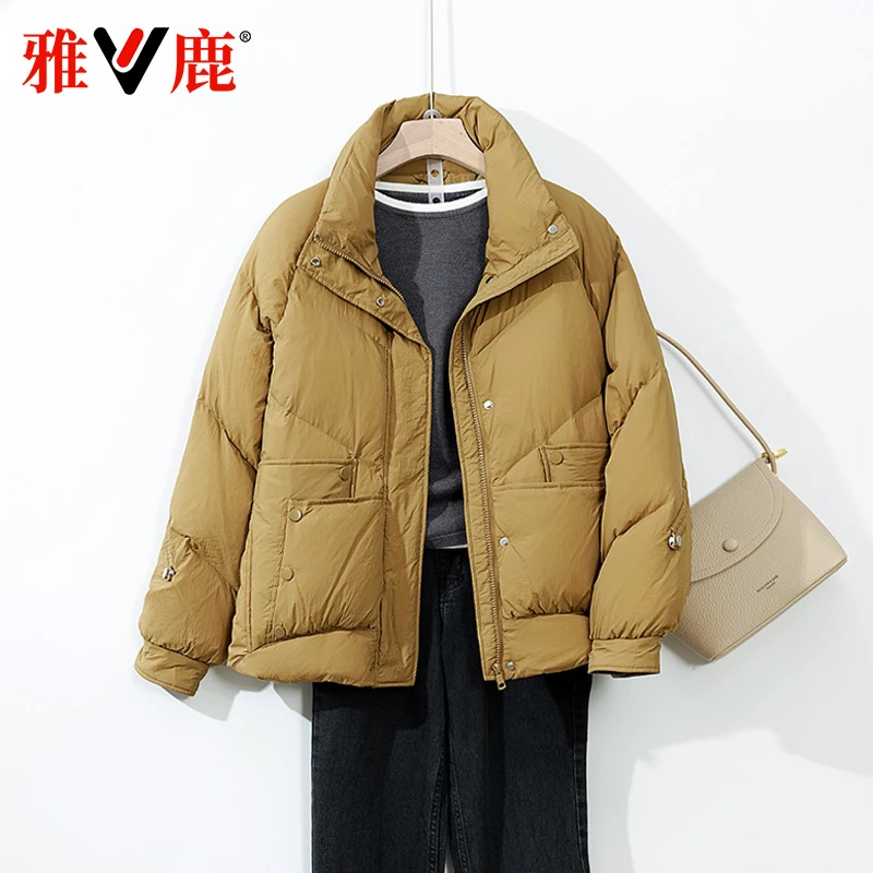 雅鹿2025新款羽绒服女休闲百搭时尚大码短款宽松保暖韩版秋冬羽绒