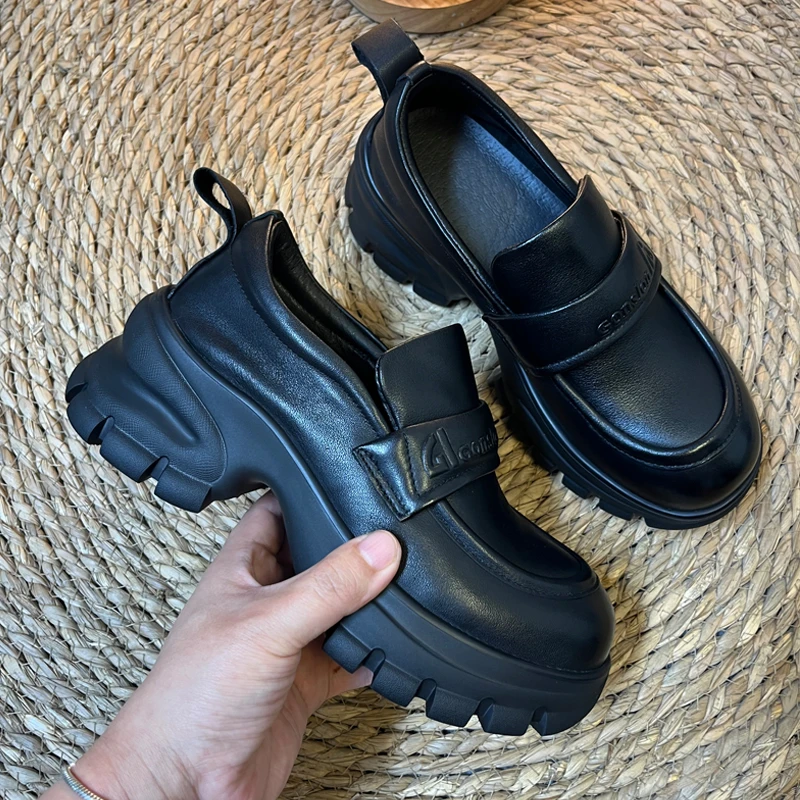 断码清只36/春季新款头层牛皮乐福鞋女厚底增高轻便真皮百搭单鞋