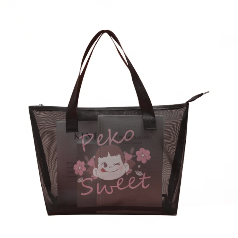 阪织屋peko系列不二家联名款网纱包拉链印花透气网孔手提包手拎包