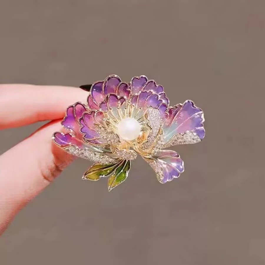 花开富贵牡丹花胸针彩色轻奢精致超闪西服裙子衬衫礼服配饰领针