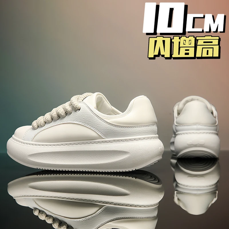 秋季新款厚底小白鞋男隐形增高10cm休闲运动小白鞋软底松糕面包鞋