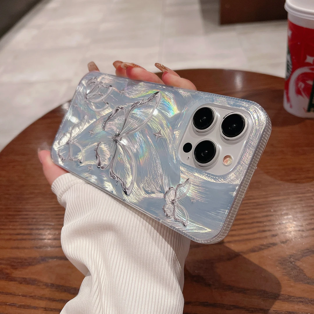 渐变羽纱蝴蝶苹果苹果15plus可爱iPhone14promax轻奢13小众12女