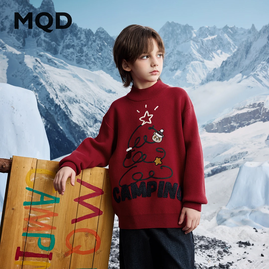 MQD童装冬季新品男大童新年圣诞氛围半高领毛衣9644W0780