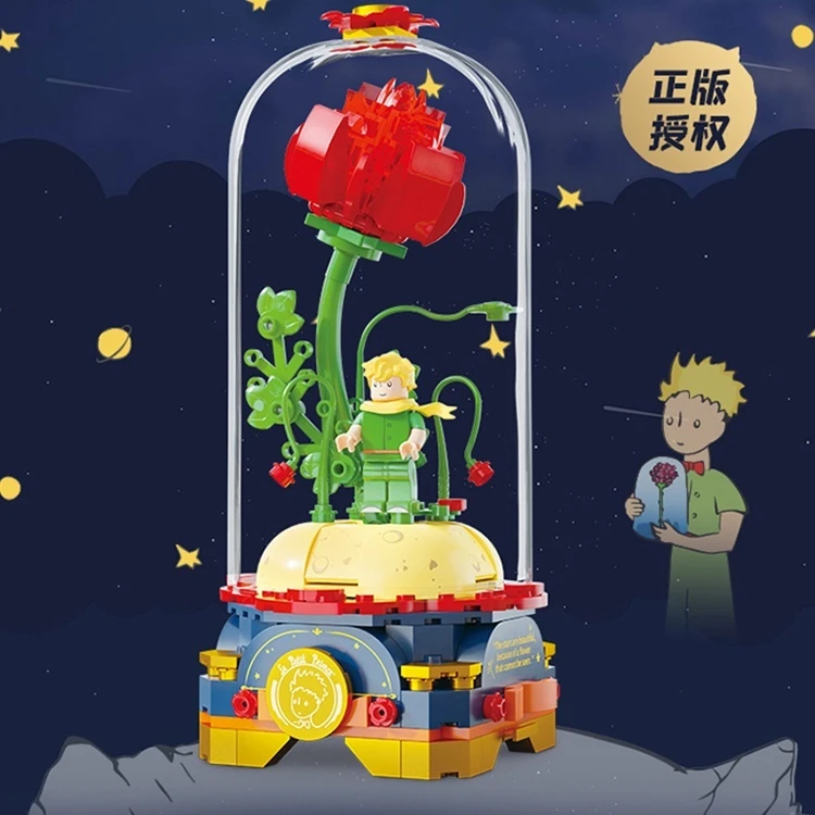 积木拼奇金色实用玫瑰花积木玫瑰拼奇积木鲜花积木玫瑰花鲜花组装