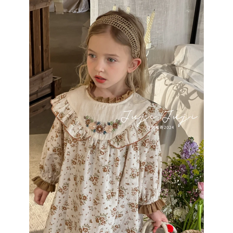 桔寄橘寄juji•橘寄半糖摩卡连衣裙C8222宝宝儿童蕾丝