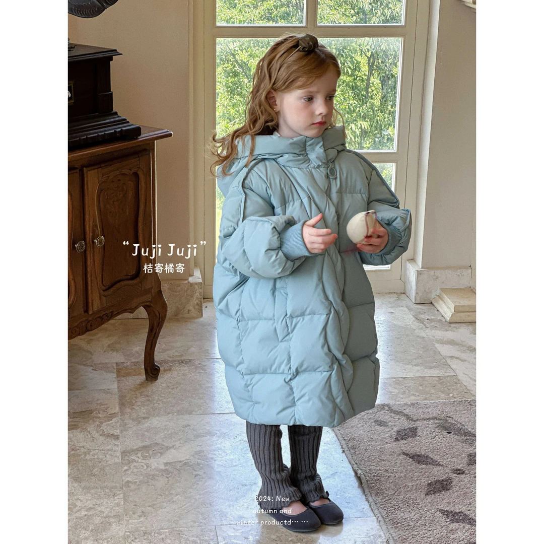 juji•橘寄行走的冬季羽绒被女童杜邦三防白鹅绒服D8202冰蓝色加厚
