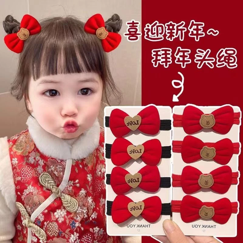 发饰感碎酒红氛围丝绒后脑勺喜庆皮筋新年发圈头饰红色蝴蝶结爆款