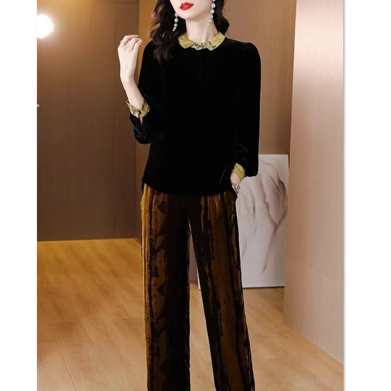 【中先森】高定新款桑蚕丝丝绒秋冬保暖百搭直筒加绒长裤   749