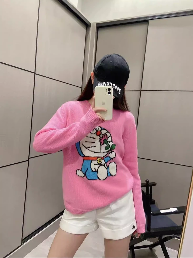GUCCI/古驰哆啦A梦联名款卡通图案印花圆领毛衣