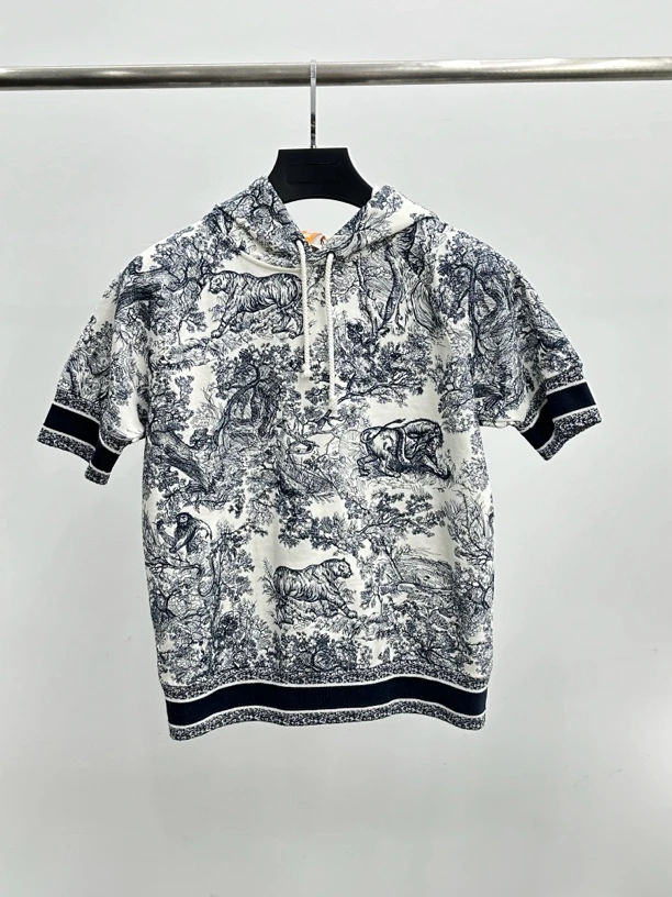 全新未使用 DIOR/迪奥 【sm014245】动物刺绣连帽短袖 XS码