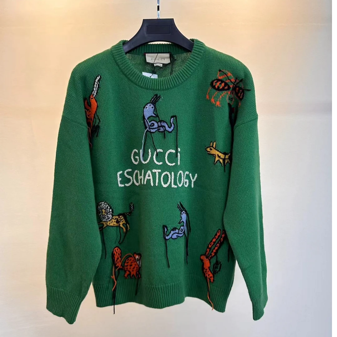 GUCCI/古驰 联名款满印动物园图案长袖羊毛衫毛衣 L码 全新带吊牌