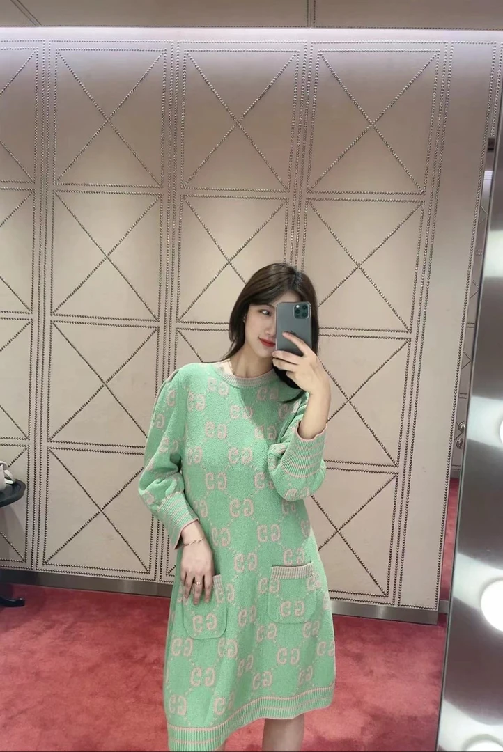 GUCCI/古驰 浅绿色 双G 套头 短袖 连衣裙 XS码 未使用带吊牌