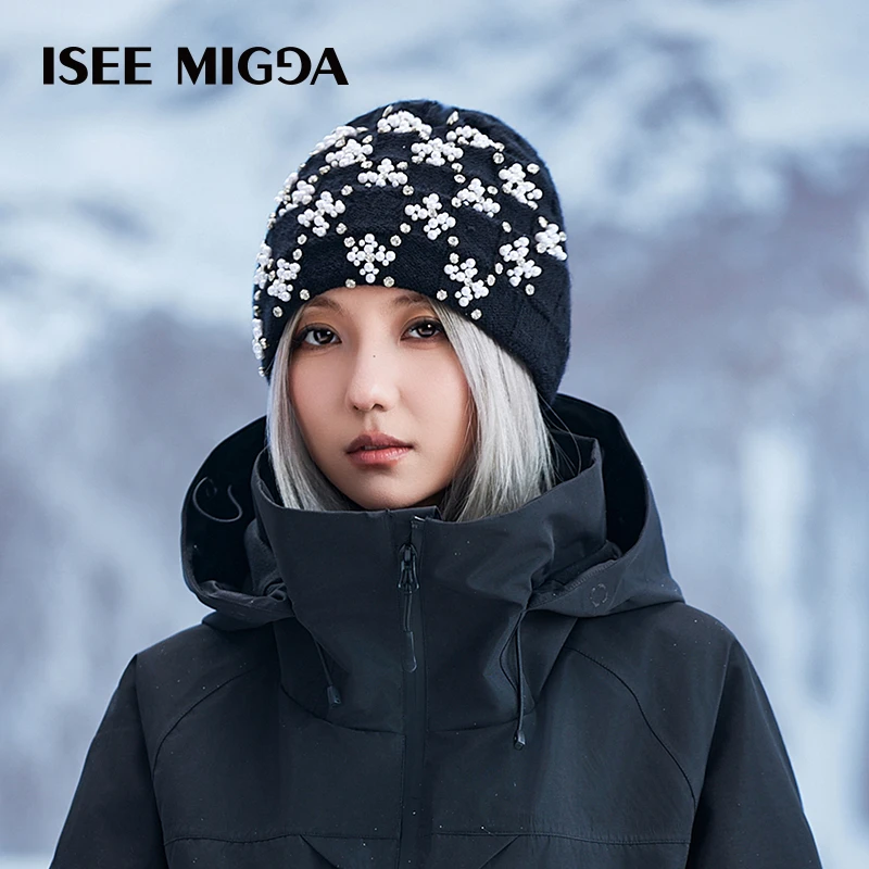 ISEEMIGGA雪夜精灵专属【十字水钻冷帽】针织滑雪冷帽护耳运动玩咖