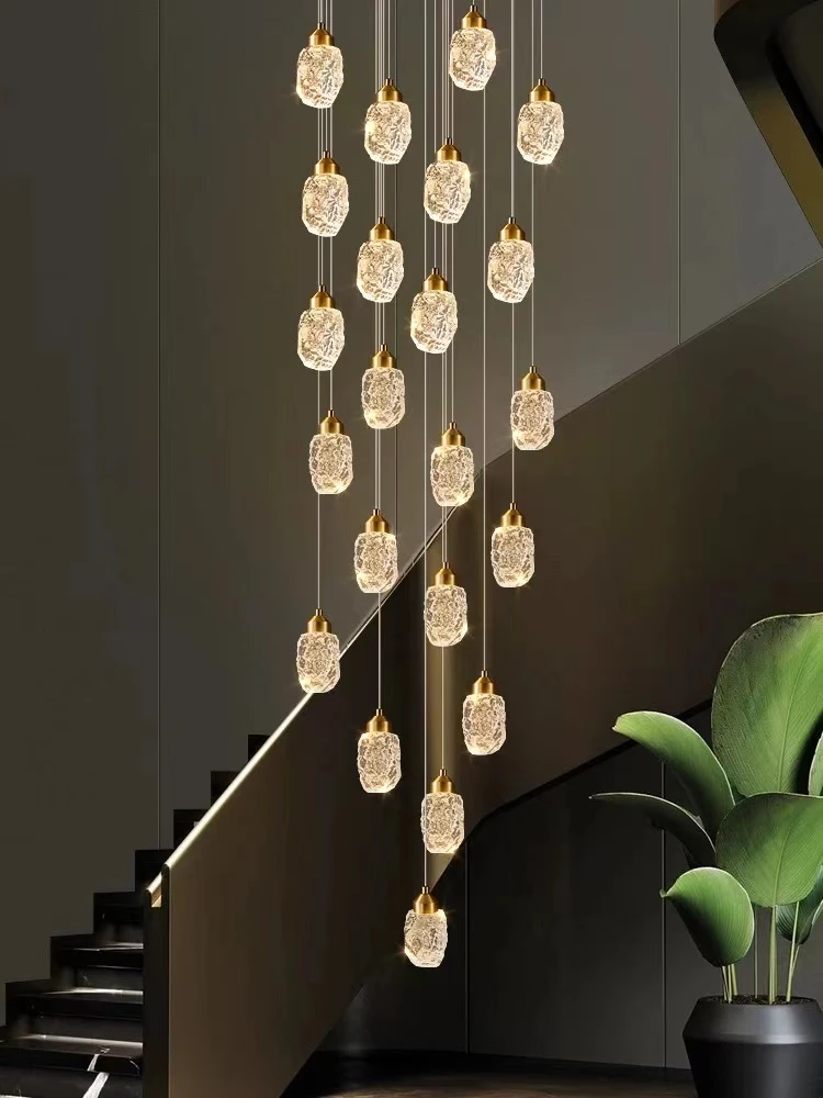 复式楼梯吊灯轻奢别墅大气2024年新款loft旋转挑空客厅水晶长吊灯