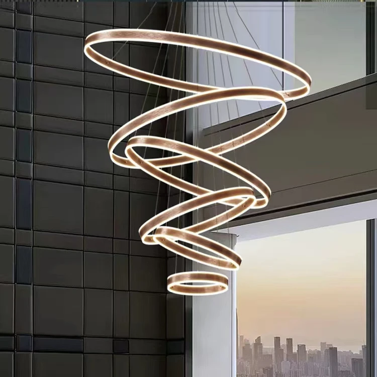 北欧简约现代轻奢别墅客厅复式楼梯大吊灯loft中挑空圆环餐厅灯具