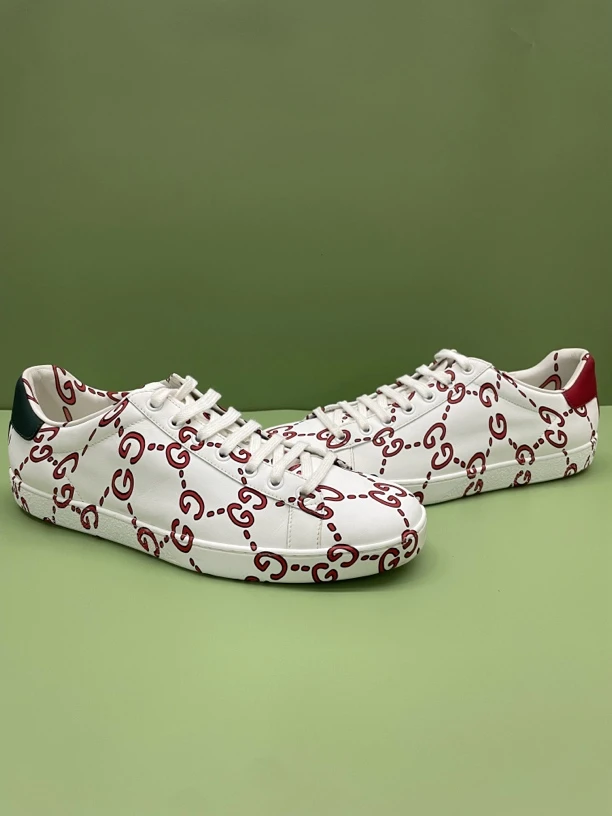 41码 GUCCI ACE 对比色GG印花运动 时尚板鞋 白红