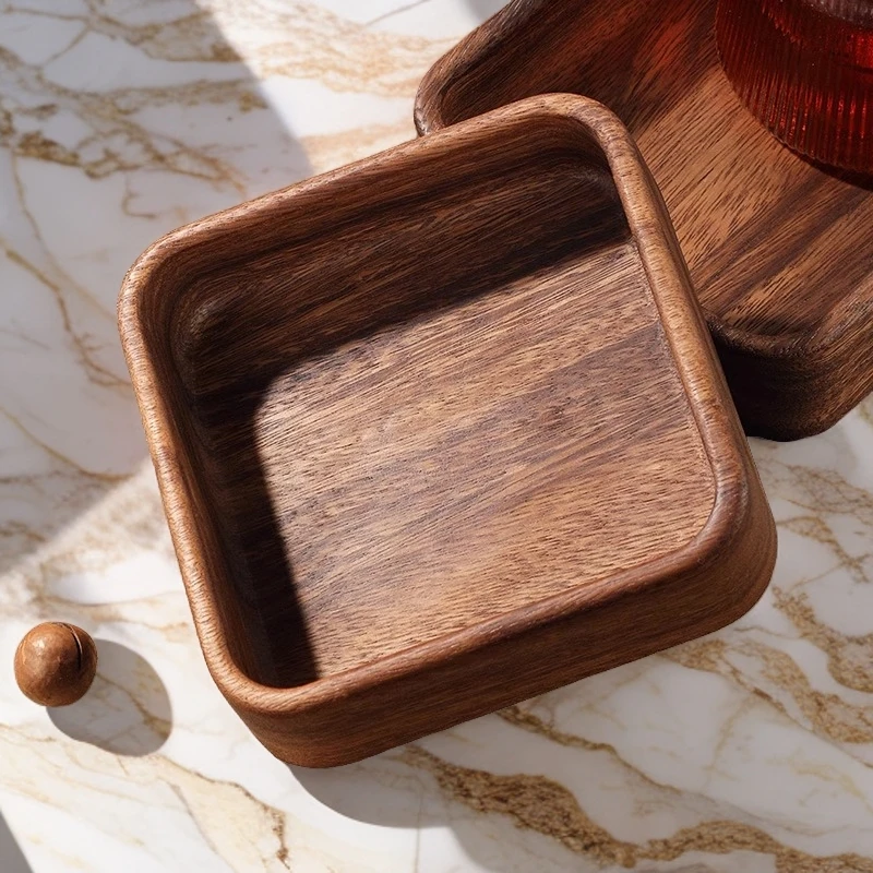 南美胡桃木实木方钵水果盘新中式干果盘木制盘子点心盘糕点盘托盘