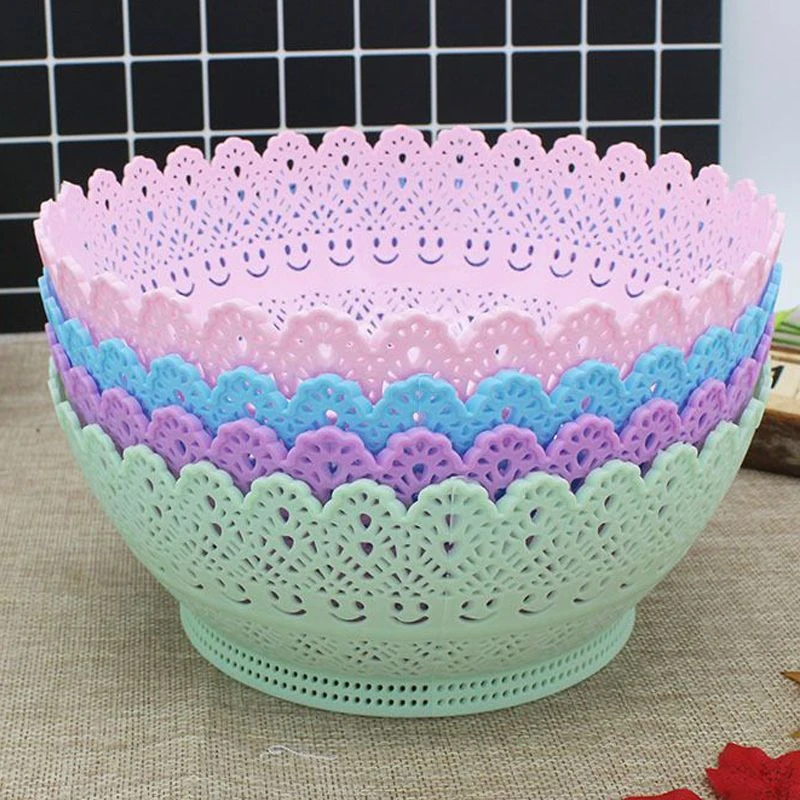 糖果色镂空花边收纳筐创意水果蔬菜收纳篮糖果零食盘干果盘置物篮