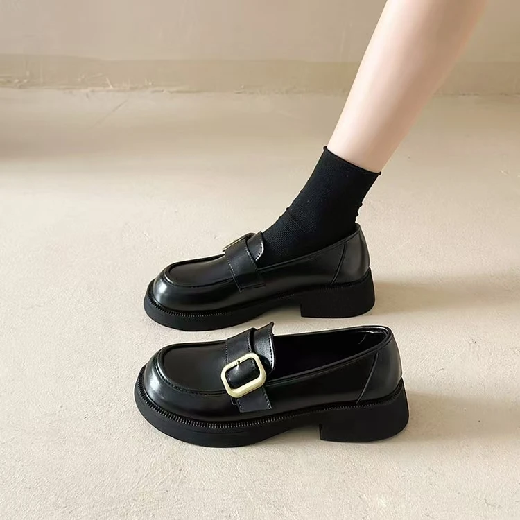 休闲日系jk小皮鞋女2024新款懒人一脚蹬乐福鞋外穿粗跟时尚单鞋
