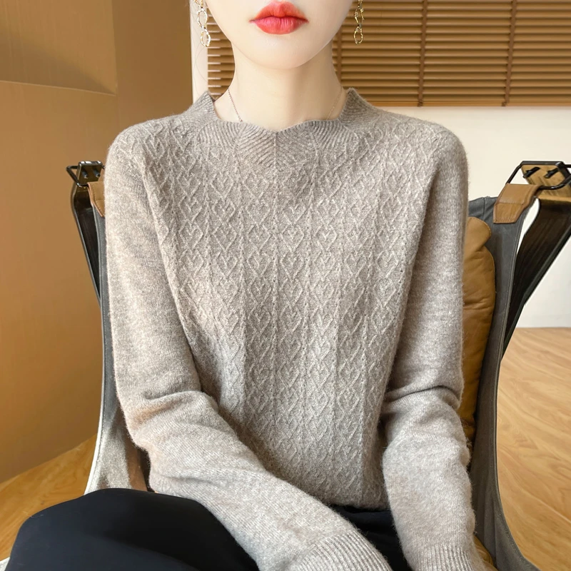 【商场同款】100%纯羊毛一线成衣圆领镂空针织衫宽松百搭气质内搭