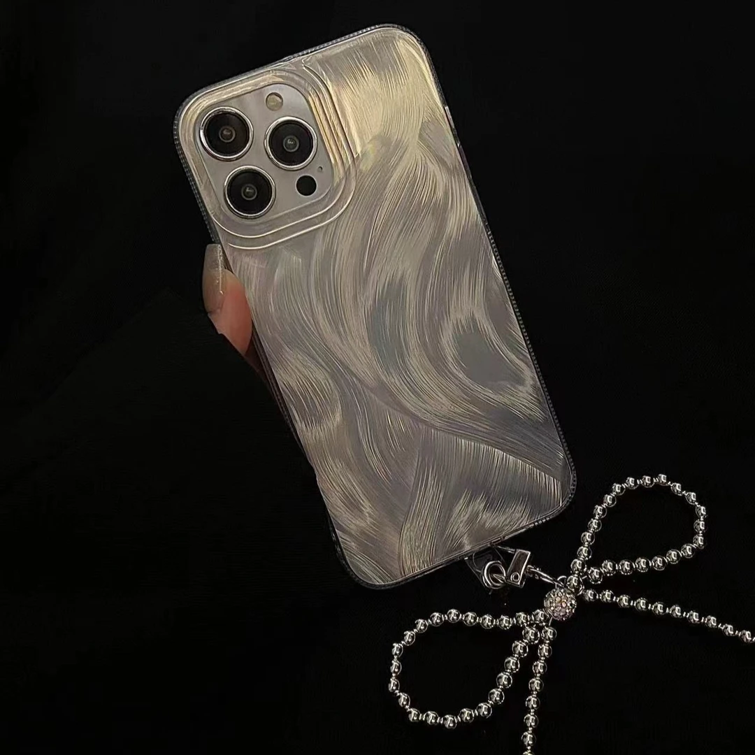 挂链高级感羽纱IMD手机壳适用14苹果15pro max网红iphone13防摔12