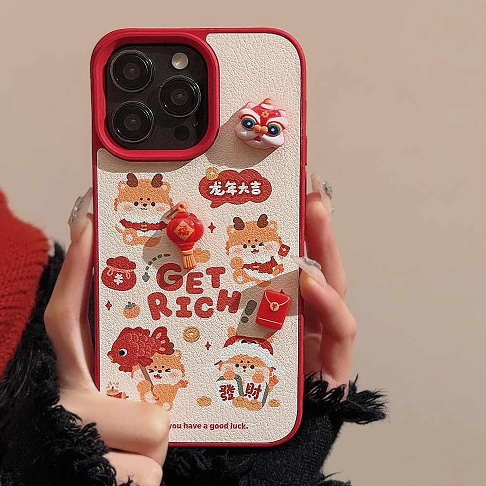 小龙贺新年iPhone苹果15手机壳14promax立体卡通11适用13喜庆皮套