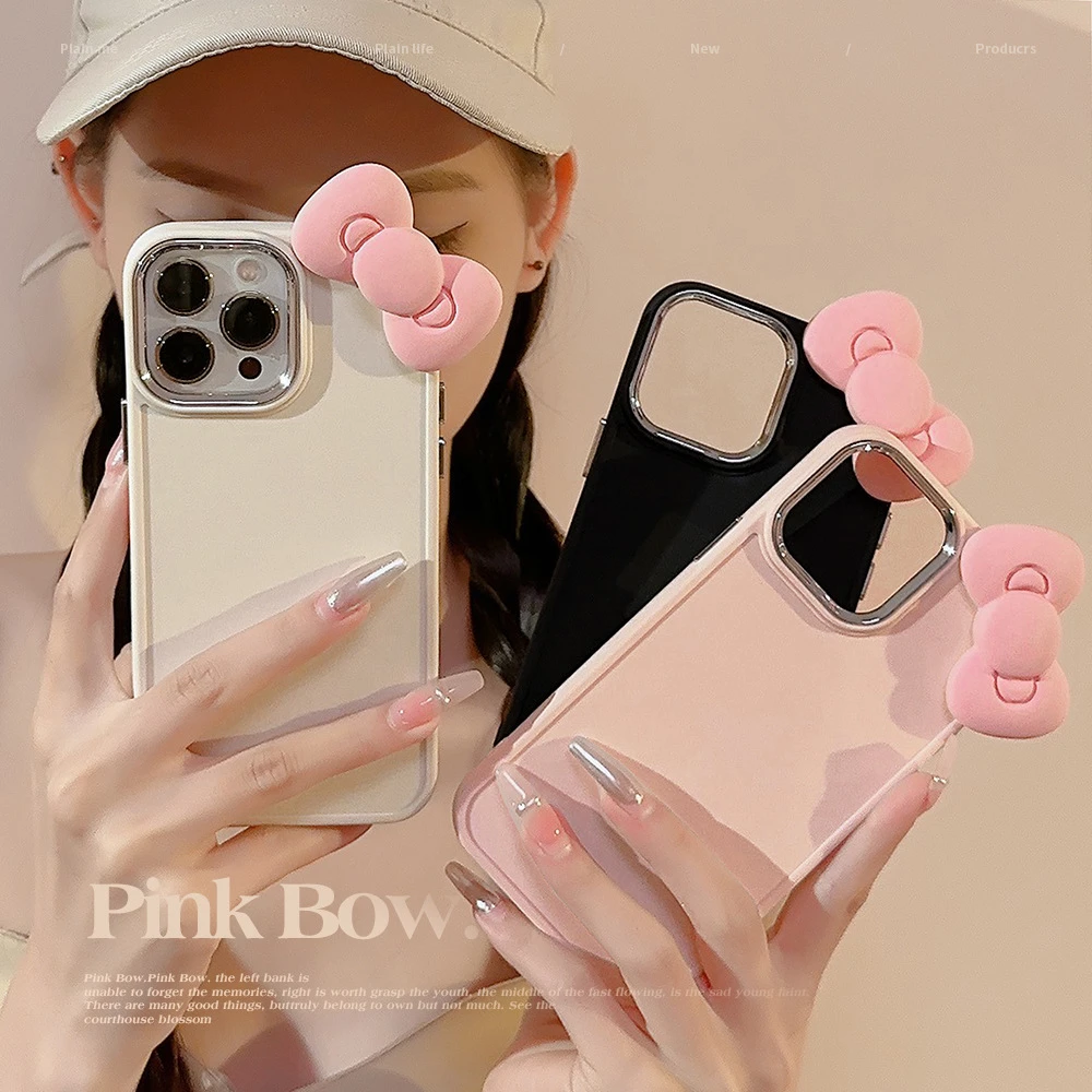 可爱粉蝴蝶结iphone11适用苹果手机壳12立体简约13硅胶14promax套