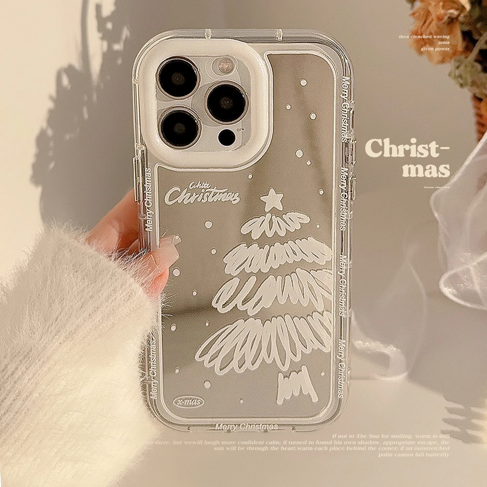 ins雪白圣诞树适用14Pro Max苹果15手机壳iPhone12氛围感13镜面11