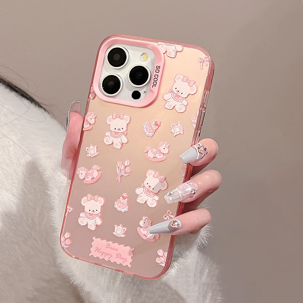 甜美ins小熊iphone15适用14Promax手机壳12苹果13镭射11原创防摔x