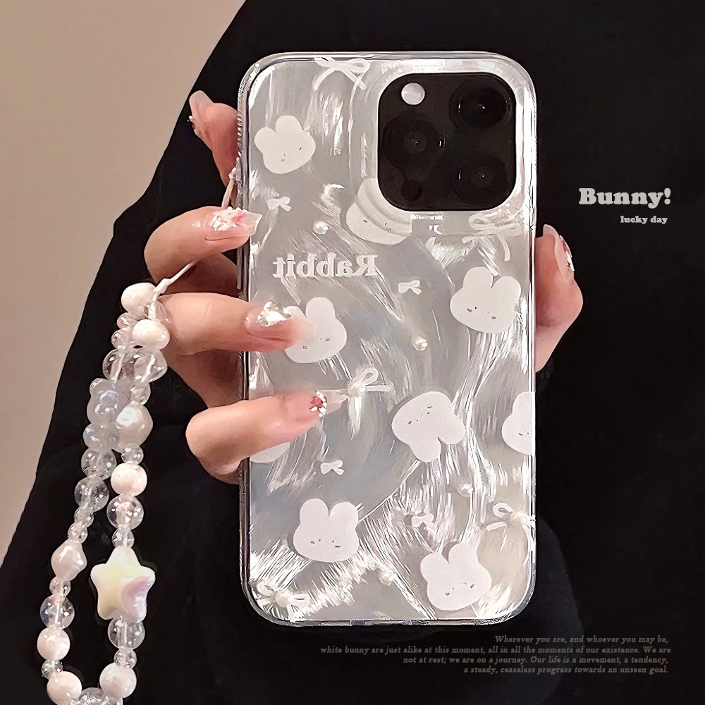 羽纱可爱小兔蝴蝶结适用苹果15promax手机壳iphone14轻奢13珍珠12