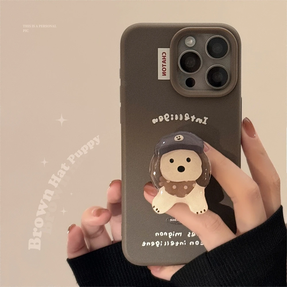 复古风iPhone14手机壳秋冬款15proMax适用16卡通狗支架全包软壳