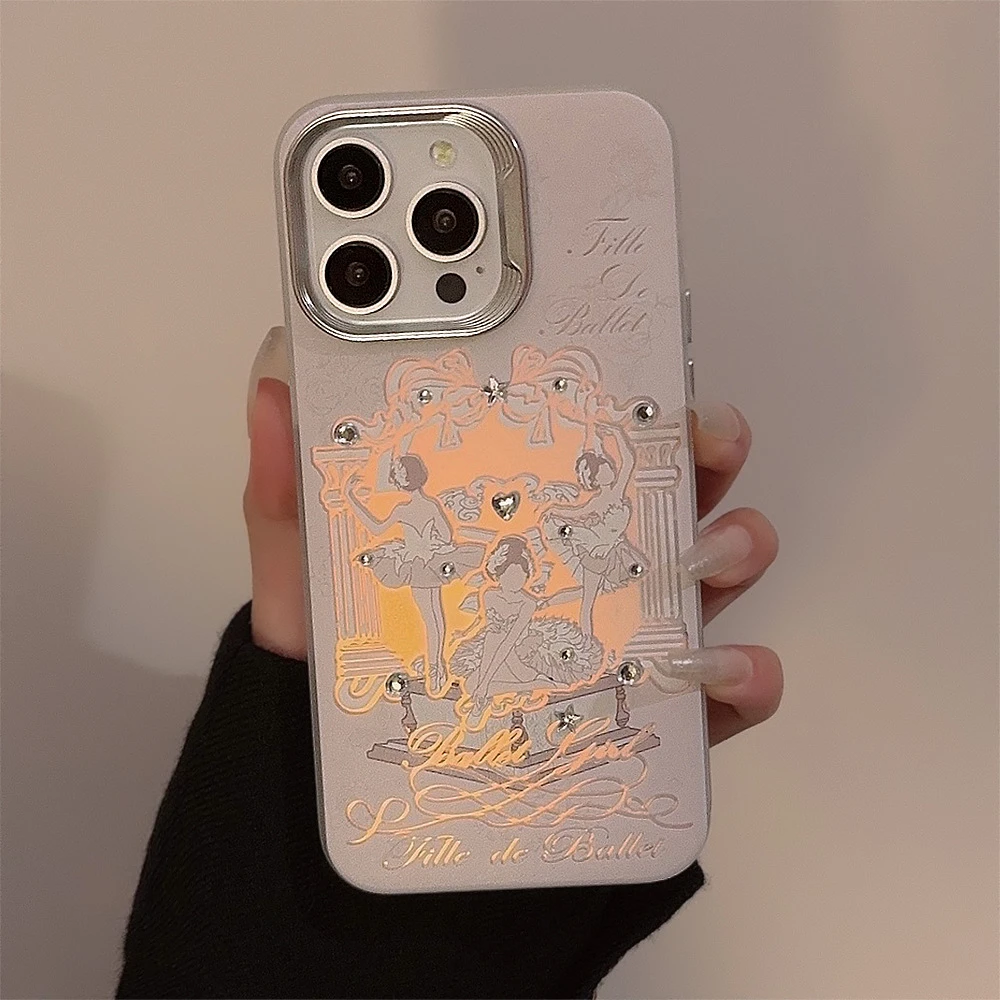 芭蕾舞少女iphone13适用14Promax手机壳12苹果15镭射11毛球绳14硬