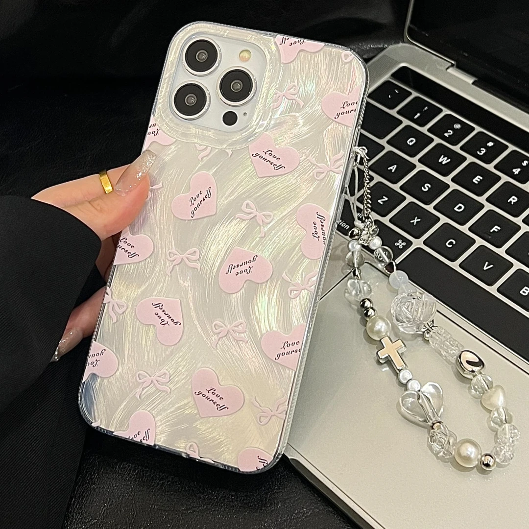 羽纱IMD粉结爱心ins手机壳适用14苹果15promax高级iphone13全包12