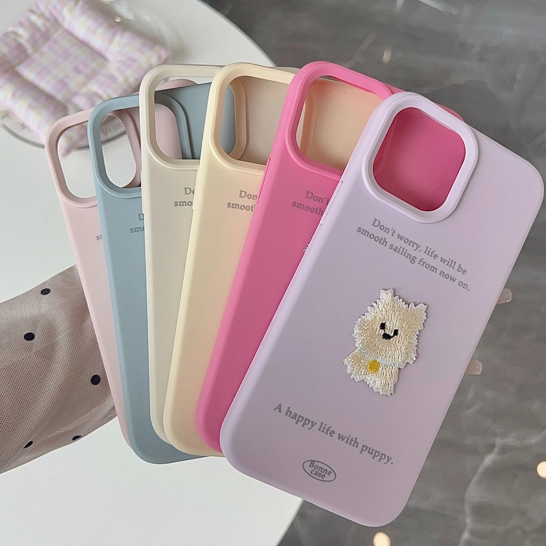 肤感ins风立体刺绣小狗15pro max苹果16手机壳iphone14适用13软12