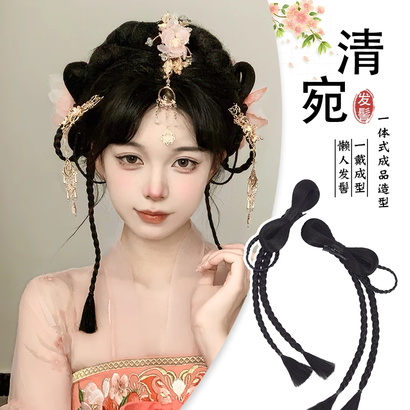 汉服假发古风盘发发型明制蝴蝶结假发辫子古装发髻头饰垫发包两侧