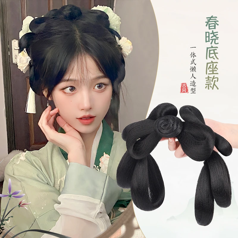 古装汉服假发女蝴蝶结发束一体式懒人发箍古风盘发发髻日常垫发包