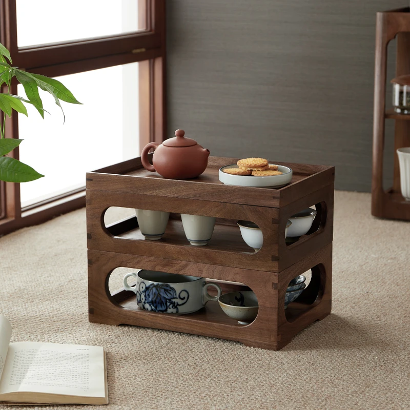 北美黑胡桃木制茶杯壶创意储物多层收纳家用盒