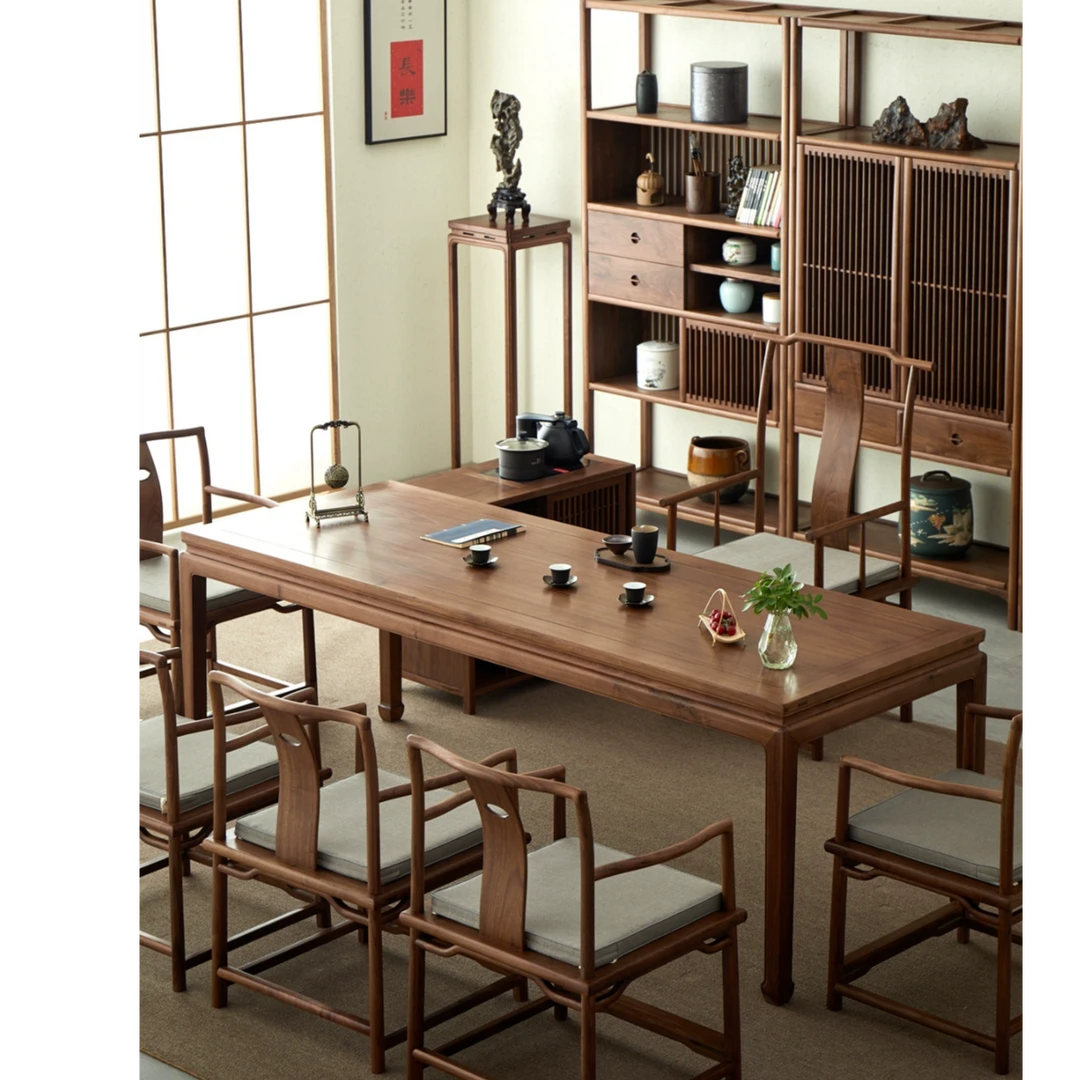 老榆木马蹄腿桌桌新中式椅泡茶桌简约客厅客厅茶水柜茶边柜