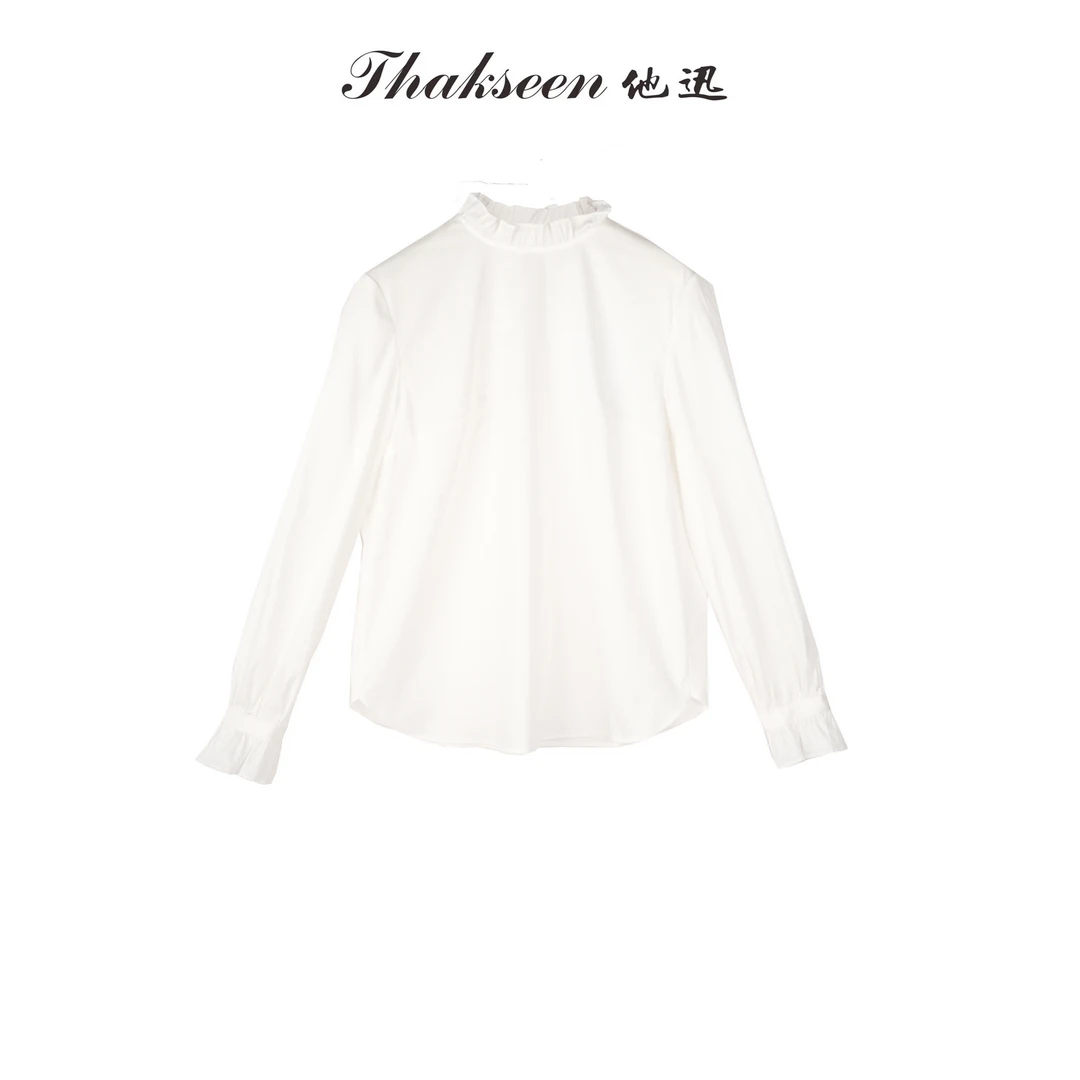 thakseen/他迅【白月光】法式荷叶领打底长袖衬衫 724361410027