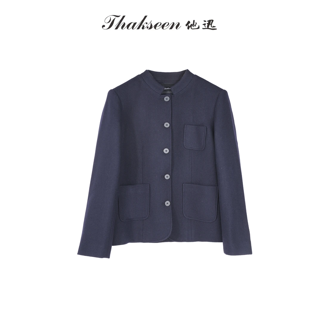 thakseen/他迅「红人上新」国风立领短款绵羊毛外套 724382210032