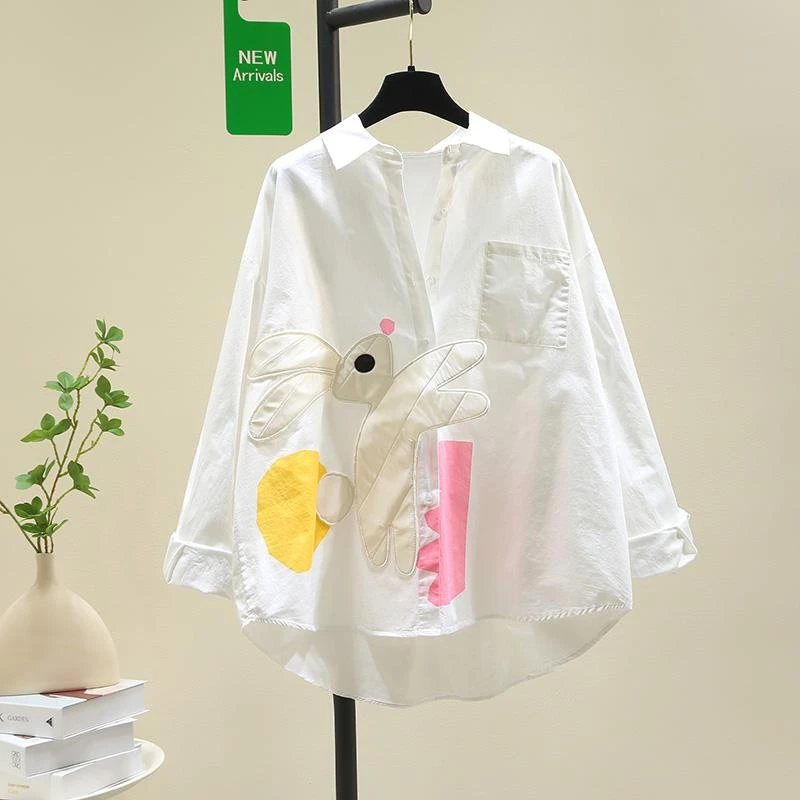 俏皮可爱兔子白色衬衫女2025秋装新款设计感宽松休闲衬衣长袖上衣