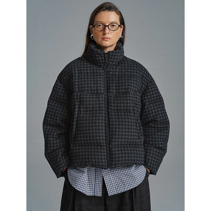 FLOWERSAYS:香豌豆 喜悦羊毛色织复古格纹90白鸭绒羽绒服