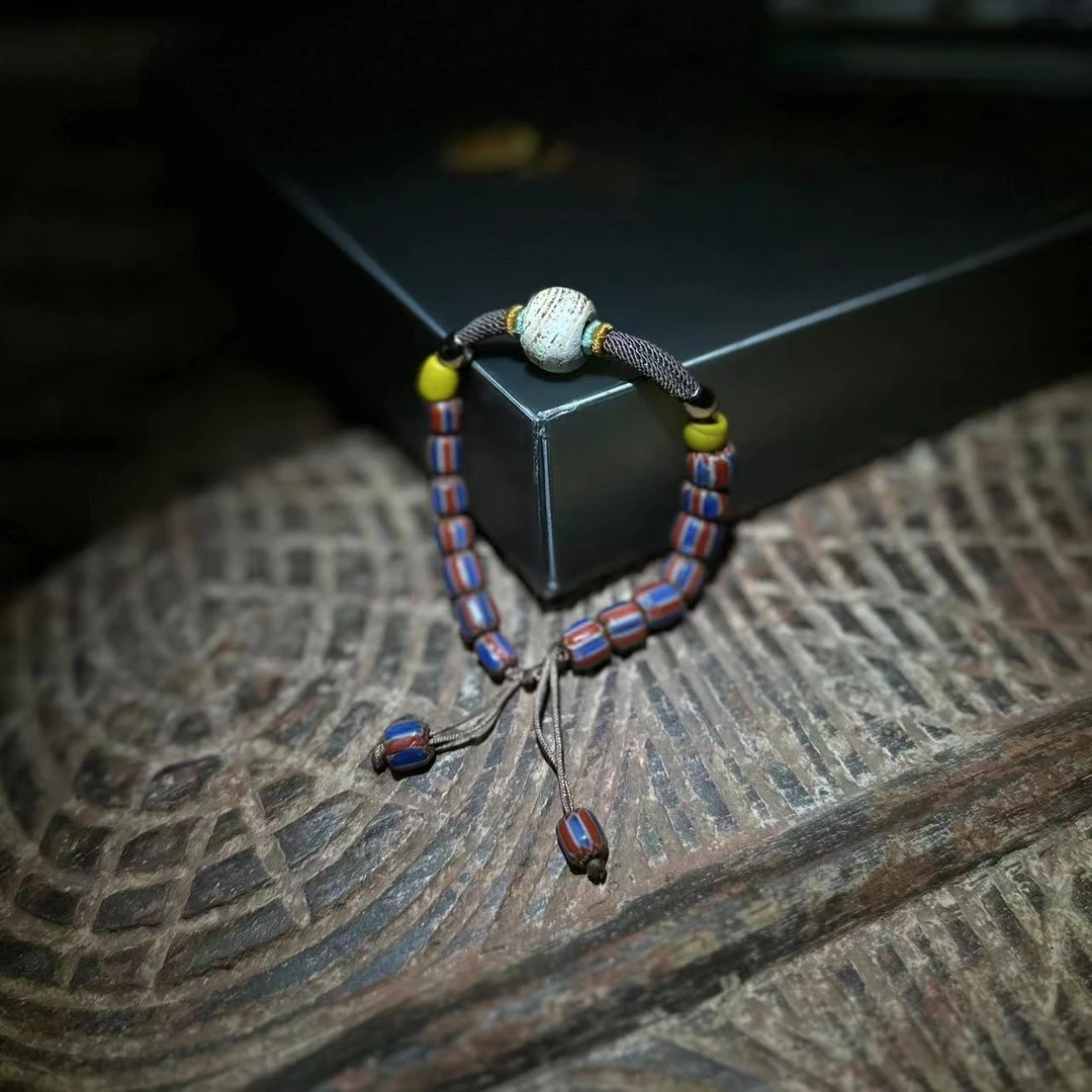 合金琉璃手链 【千年古珠老物件】YS9027 蓝色红色带白色顶珠手链