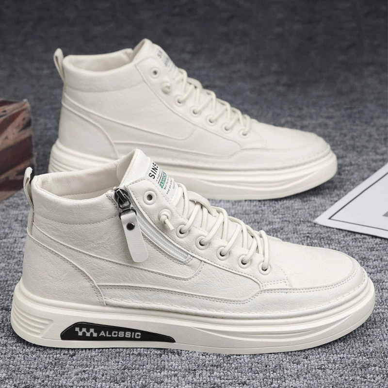 小白鞋男款冬季加绒2023新款休闲皮鞋男士高帮板鞋男中帮马丁靴子