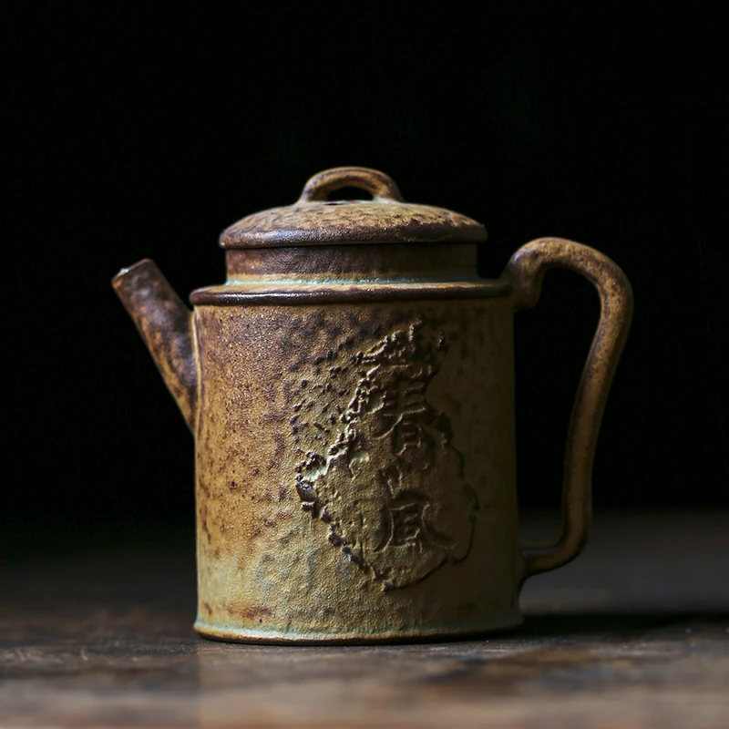 禅意青风茶壶侘寂风粗陶日式复古泡茶小单壶手工带过滤孔家用茶具