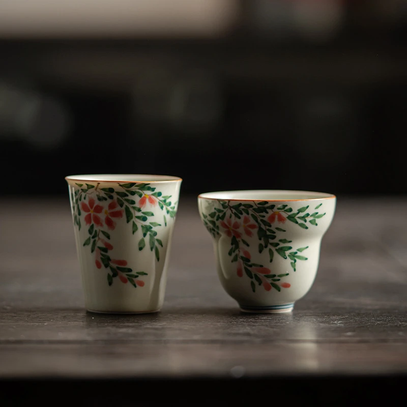 手绘凌霄花品茗杯主人可乐茶杯葫芦单个闻香杯小客杯陶瓷功夫茶具